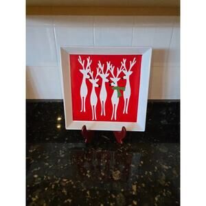 Crate & Barrel Festive Reindeer Square Serving Tray